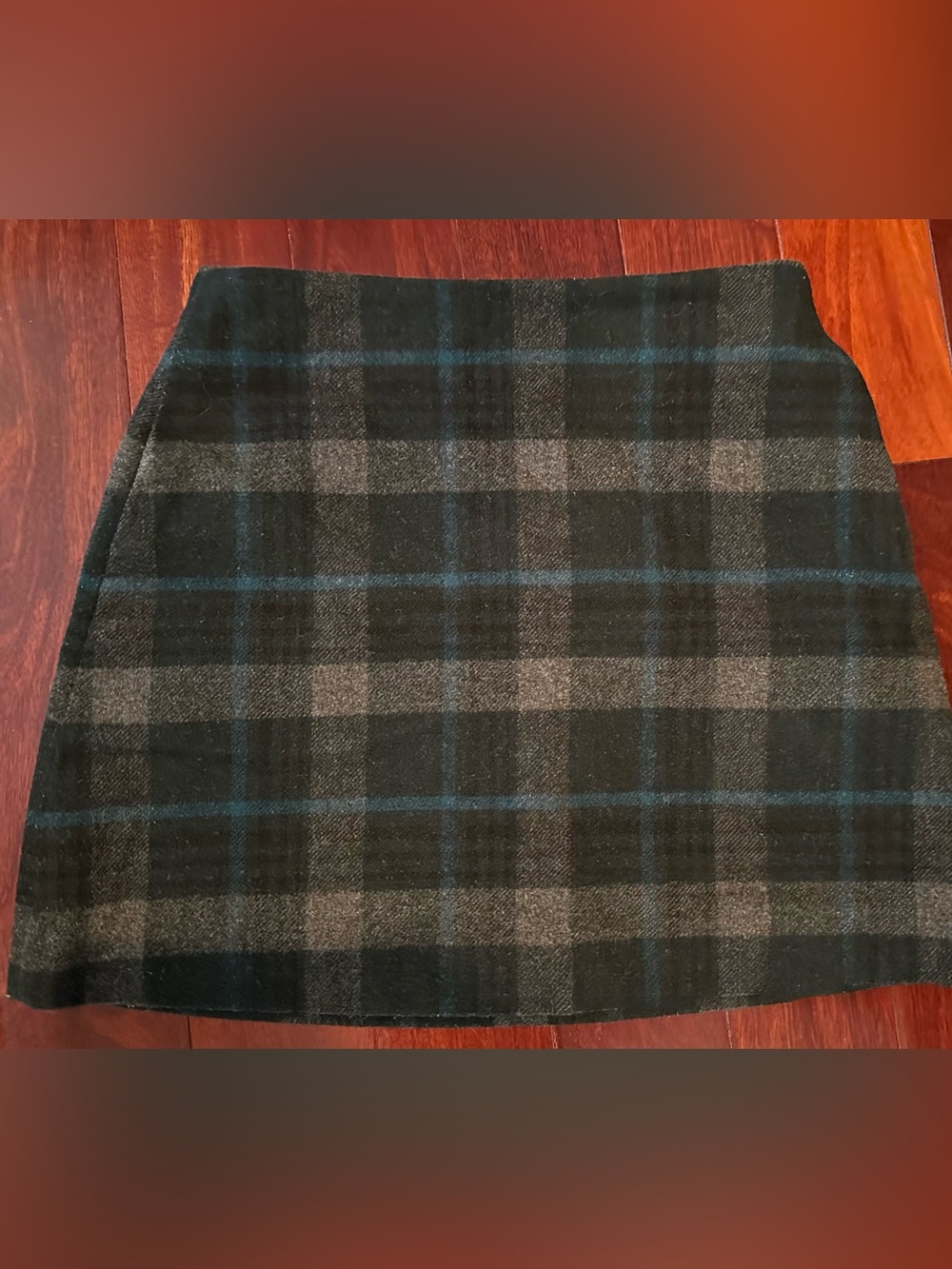Uniqlo Wool Mini Skirt Black Blue Gray Pockets Windowpane Lined Zipper Size S